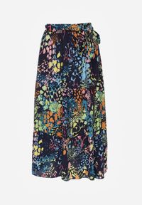 Renee - Granatowa Spódnica z Wiskozy z Gumką w Pasie Ozdobiona Abstrakcyjnym Printem Bimella. Okazja: na co dzień. Kolor: niebieski. Materiał: wiskoza. Wzór: nadruk, aplikacja. Styl: casual #6