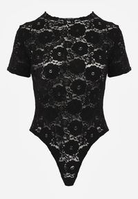 Renee - Czarne Body z Koronkowej Tkaniny z Krótkim Rękawem Moallli. Okazja: na imprezę. Kolor: czarny. Materiał: tkanina, koronka. Długość rękawa: krótki rękaw. Długość: krótkie. Wzór: koronka, kwiaty. Styl: elegancki #6