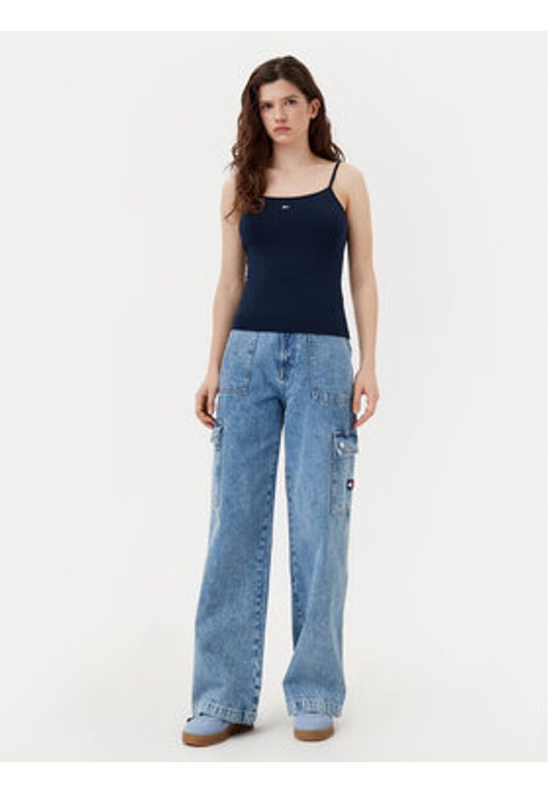 Tommy Jeans Top Essential DW0DW20675 Granatowy Slim Fit. Kolor: niebieski. Materiał: bawełna