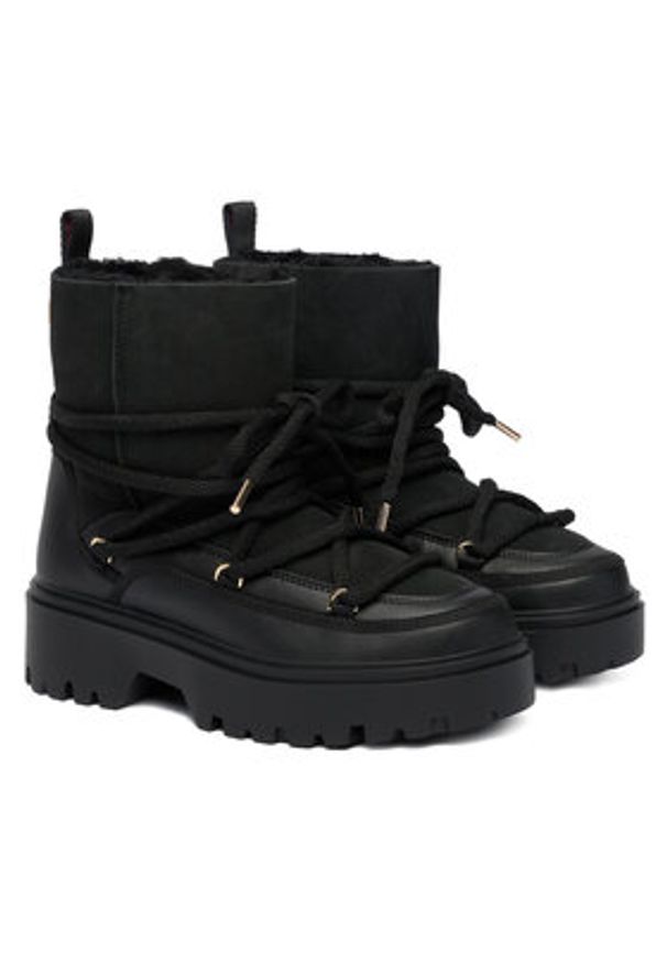 TOMMY HILFIGER - Tommy Hilfiger Śniegowce Real Shearling Laceup Snowboot FW0FW08996 Czarny. Kolor: czarny. Materiał: zamsz, skóra