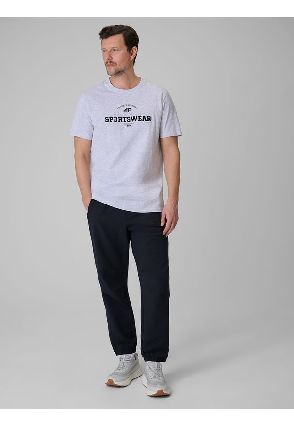 4f - 4F T-shirt regular z nadrukiem męski - szary 3XL. Okazja: na co dzień. Kolor: szary. Materiał: dzianina, bawełna, materiał. Wzór: nadruk. Styl: casual