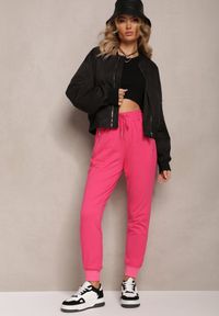 Renee - Fuksjowe Dresowe Spodnie Bawełniane Joggery z Kieszeniami na Suwaki Bieitta. Kolor: różowy. Materiał: bawełna, dresówka #1