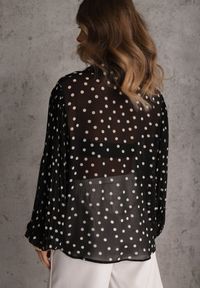 Renee - Czarna Koszula z Wiskozy i Bawełny Zdobiona Groszkami i Plisami na Rękawach Osharus. Okazja: na co dzień. Kolor: czarny. Materiał: wiskoza, bawełna. Wzór: aplikacja, grochy. Styl: casual #6
