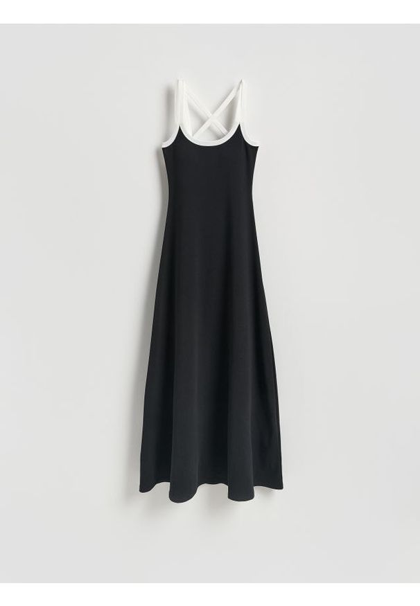Reserved - Sukienka z kontrastową lamówką - czarny. Kolor: czarny. Materiał: dzianina, bawełna