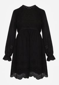 Born2be - Czarna Sukienka w Rustykalnym Stylu z Haftowanej Tkaniny z Bawełną Delogana. Okazja: na co dzień. Kolor: czarny. Materiał: tkanina, bawełna. Wzór: haft. Typ sukienki: rozkloszowane, proste. Styl: casual, elegancki #8