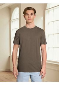 Sinsay - Bawełniana koszulka z krótkim rękawem - brązowy. Kolor: brązowy. Materiał: bawełna. Długość rękawa: krótki rękaw. Długość: krótkie