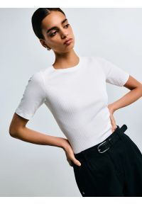 Big-Star - Koszulka damska w prążek biała Alessa 100. Okazja: na co dzień. Kolor: biały. Materiał: jeans, żakard, dzianina, prążkowany. Wzór: prążki. Styl: casual, elegancki #7