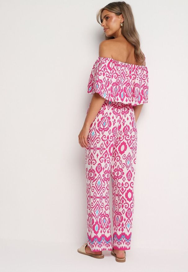 Born2be - Fuksjowy Bawełniany Komplet Bluzka na Ramiączkach Spodnie z Gumką w Pasie Charivia. Kolor: różowy. Materiał: bawełna