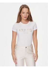 Guess T-Shirt Bold W4RI29 J1314 Biały Slim Fit. Kolor: biały. Materiał: bawełna
