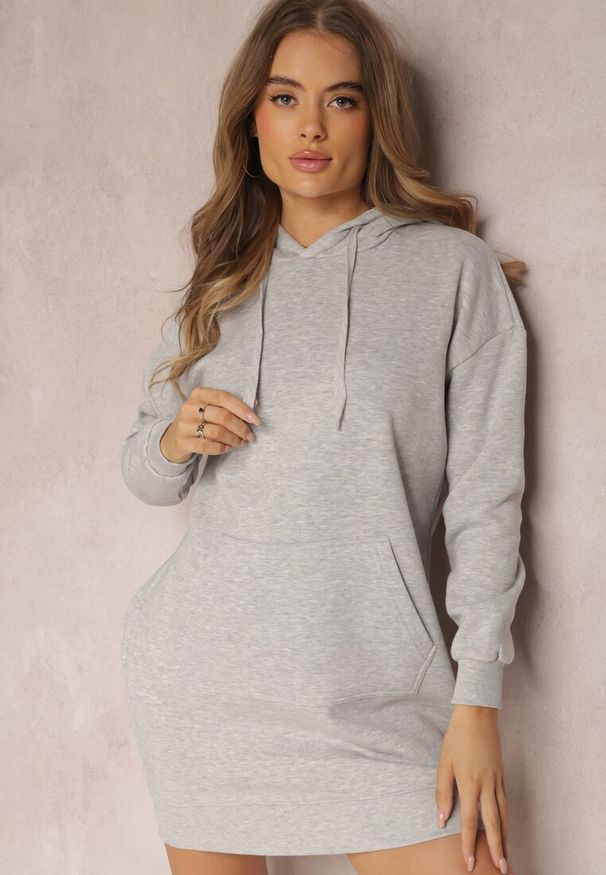 Renee - Jasnoszara Bluza Długa z Kapturem Firro. Typ kołnierza: kaptur. Kolor: szary. Materiał: polar, bawełna, tkanina. Długość rękawa: długi rękaw. Długość: długie. Styl: sportowy