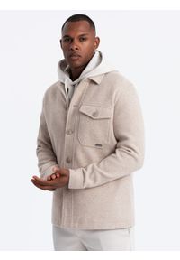 Ombre Clothing - Lekka flauszowa męska kurtka z dodatkiem wiskozy – beżowa V1 OM-JANP-0199 - XXL. Okazja: na co dzień. Typ kołnierza: kołnierzyk klasyczny. Kolor: beżowy. Materiał: wiskoza. Styl: wizytowy, klasyczny, casual #8