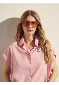 Reserved - Koszula z lnem - pastelowy róż. Kolor: różowy. Materiał: len