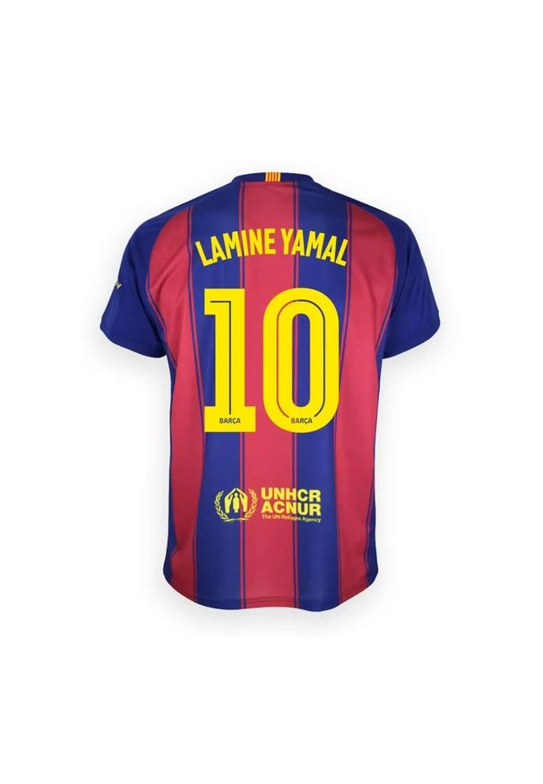 Koszulka domowa Lamine Yamal FC Barcelona 25/26 dla dzieci. Kolor: czerwony, wielokolorowy. Sport: piłka nożna