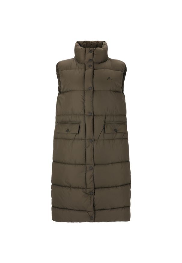 Długa kamizelka puchowa damska Whistler Amaretto. Kolor: czarny. Materiał: puch. Długość: długie. Sezon: zima. Sport: turystyka piesza