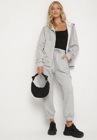 Born2be - Szary Komplet Dresowy Rozpinana Bluza i Spodnie Joggery z Bawełną Anarrise. Kolor: szary. Materiał: dresówka, bawełna #4