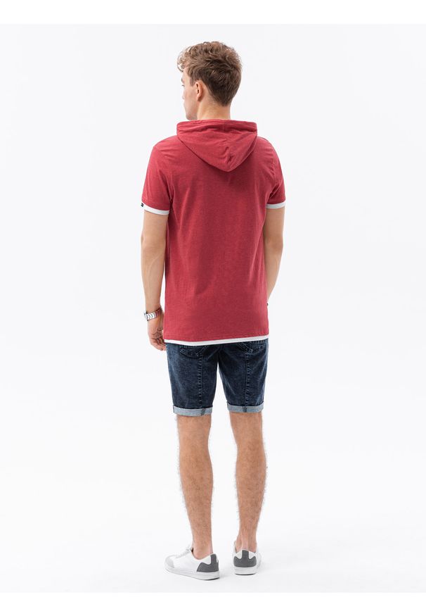 Ombre Clothing - T-shirt męski z kapturem bez nadruku S1376 - czerwony melanż - XXL. Okazja: na co dzień. Typ kołnierza: kaptur. Kolor: czerwony. Materiał: jersey, dzianina, bawełna. Wzór: melanż. Styl: casual, klasyczny
