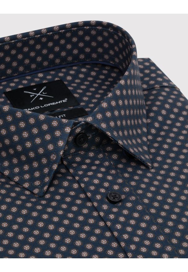 Pako Lorente - PAKO LORENTE - Granatowa koszula męska w mikrowzór. Kolor: niebieski. Materiał: bawełna, elastan. Długość rękawa: długi rękaw. Długość: długie. Sezon: wiosna