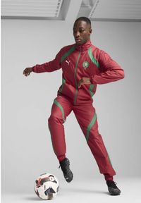 Puma - Męska tkana kurtka przedmeczowa Maroko PUMA Intense Red Archive Green. Kolor: czerwony, wielokolorowy, zielony. Wzór: nadruk