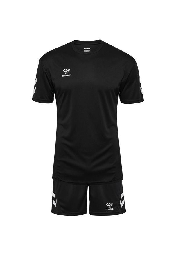 Zestaw koszulka + szorty Hummel Logo. Kolor: czarny. Materiał: dresówka. Sport: piłka nożna