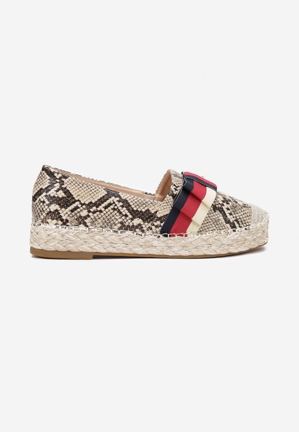 Born2be - Beżowe Plecione Espadryle z Imitacji Skóry Węża z Kokardką Marleia. Kolor: beżowy. Materiał: skóra