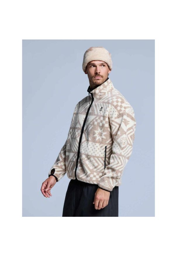 POEDERBAAS - Kurtka Sherpa - męska - cztery pory roku - biała wielokolorowa. Kolor: biały. Materiał: poliester. Sezon: zima. Sport: narciarstwo