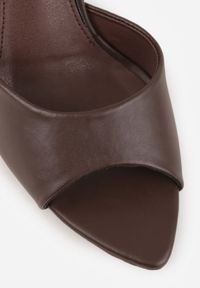 Renee - Brązowe Klapki na Szpilce VICES z Metaliczną Wstawką i Szpiczastym Noskiem Alarianne. Nosek buta: szpiczasty. Kolor: brązowy. Materiał: jeans. Obcas: na szpilce. Styl: wizytowy, elegancki #3