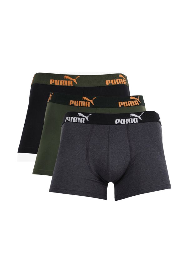Bokserki męskie Puma 3-pack. Kolor: wielokolorowy, szary, czarny, zielony. Materiał: bawełna. Długość: długie. Sport: fitness