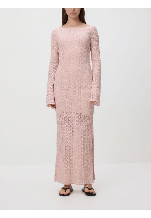 Reserved - Sukienka z wiązaniem na plecach - pastelowy róż. Kolor: różowy. Materiał: dzianina