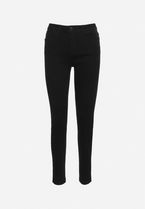 Born2be - Czarne Dopasowane Jeansy z Regularnym Stanem i Lampasami Nelipha. Okazja: na co dzień. Kolekcja: plus size. Kolor: czarny. Styl: elegancki, casual