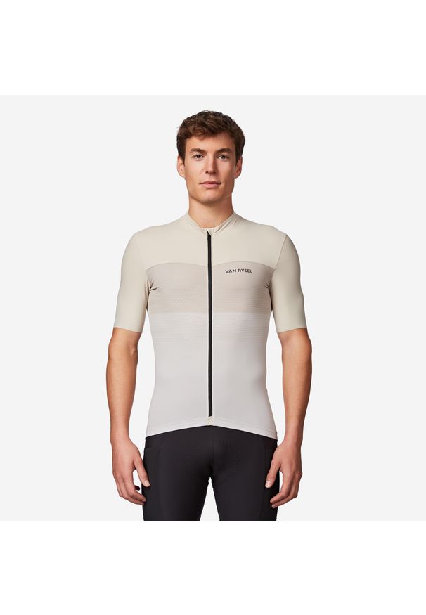 VAN RYSEL - Koszulka rowerowa szosowa męska Van Rysel EDR 2. Kolor: beżowy. Materiał: poliester, materiał, elastan. Sport: kolarstwo, wspinaczka