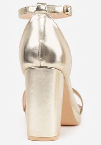 Born2be - Złote Sandały VICES na Słupku z Wkładką ze Skóry Naturalnej Azirera. Zapięcie: pasek. Kolor: złoty. Materiał: skóra. Obcas: na słupku. Styl: wizytowy #6