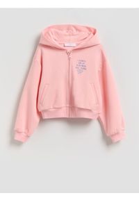 Reserved - Luźna bluza z kapturem - brzoskwiniowy. Typ kołnierza: kaptur. Kolor: pomarańczowy. Materiał: dzianina, bawełna #1