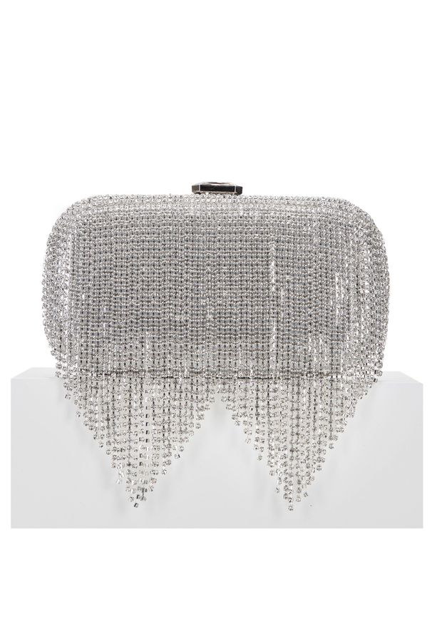 Wittchen - Torebka wieczorowa pudełkowa z błyszczącymi frędzlami. Kolor: srebrny. Wzór: haft. Dodatki: z frędzlami. Styl: wizytowy. Rodzaj torebki: do ręki