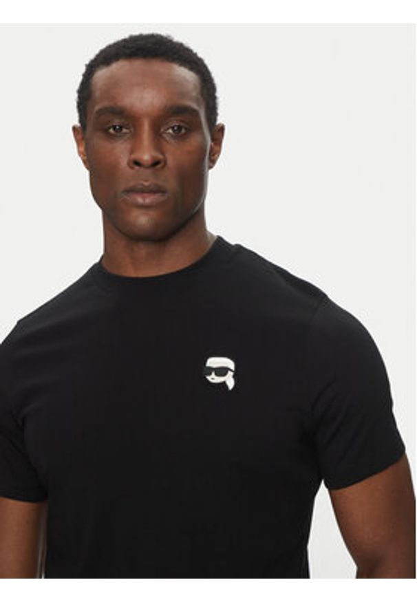 Karl Lagerfeld - KARL LAGERFELD T-Shirt 755710 500224 Czarny Regular Fit. Typ kołnierza: dekolt w karo. Kolor: czarny. Materiał: bawełna