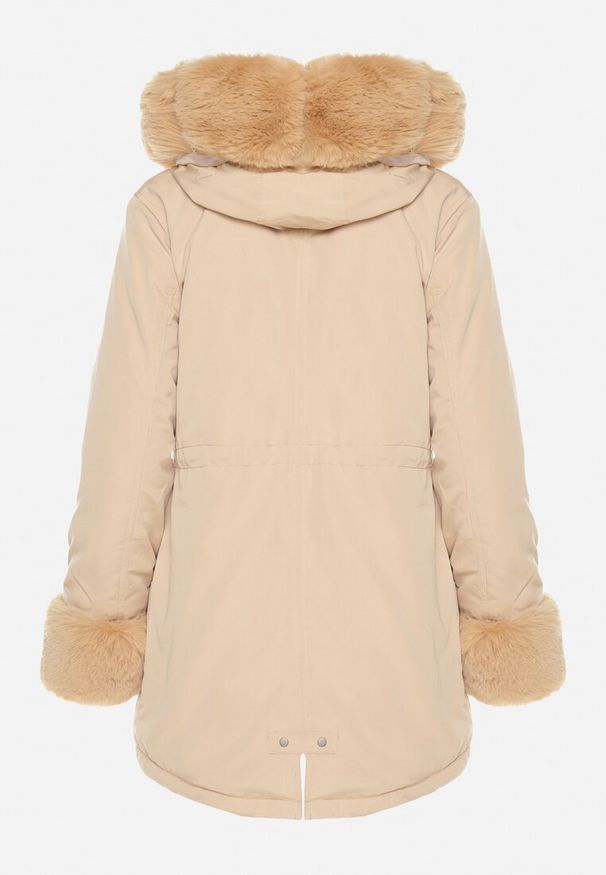 Born2be - Beżowa Kurtka Parka z Kapturem i Wstawkami z Futerka Caranze. Okazja: na co dzień. Typ kołnierza: kaptur. Kolor: beżowy. Materiał: futro. Sezon: zima, jesień. Styl: casual