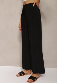 Renee - Czarne Bawełniane Spodnie Palazzo High Waist z Gumką w Pasie Gitanea. Okazja: na co dzień. Stan: podwyższony. Kolor: czarny. Materiał: bawełna. Styl: elegancki, casual #4