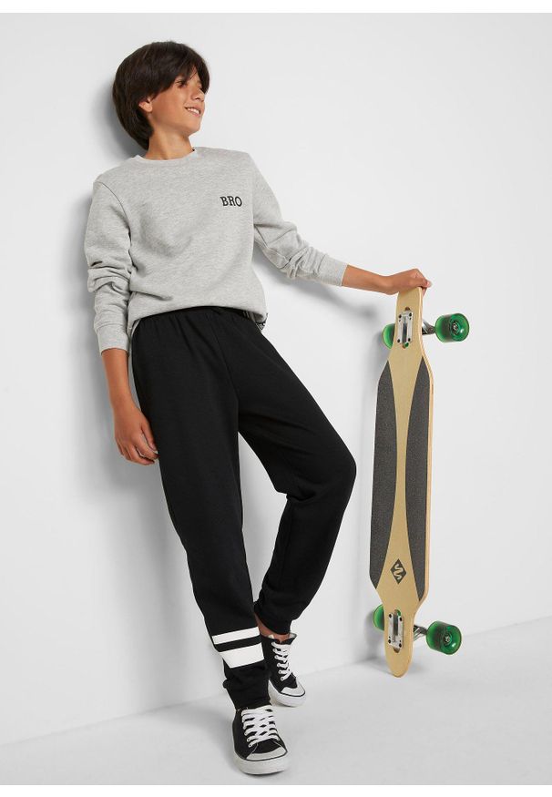 bonprix - Spodnie dresowe z miękkiej mieszanki bawełny (2 szt.). Kolor: czarny. Materiał: bawełna, materiał, dresówka