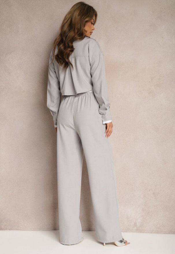 Renee - Szary Komplet Utility z Krótką Koszulą i Szerokimi Spodniami z Gumką w Talii Ondina. Kolor: szary