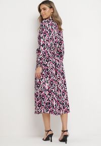 Born2be - Fuksjowa Koszulowa Sukienka Midi z Wiązanym Paskiem Evalyn. Kolor: różowy. Materiał: materiał. Długość rękawa: długi rękaw. Typ sukienki: koszulowe. Długość: midi #3