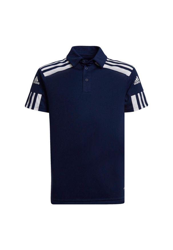 Koszulka polo piłkarska dla dzieci Adidas Squadra 21. Typ kołnierza: polo. Kolor: biały, wielokolorowy, niebieski