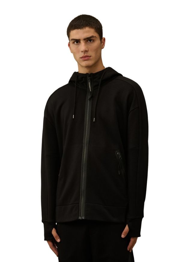 C.P. Company - C.P. COMPANY Czarna bluza męska z goglami Hooded Open. Kolor: czarny. Materiał: bawełna. Styl: klasyczny