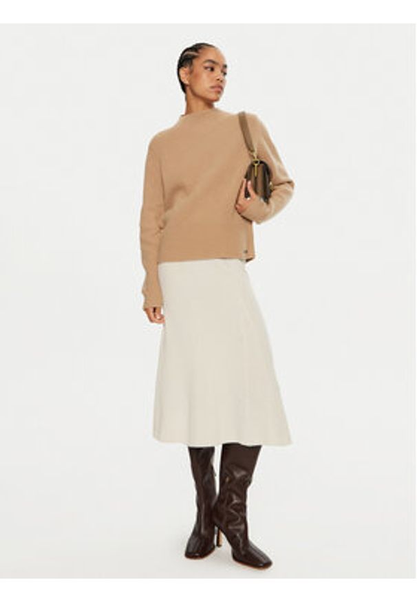 Calvin Klein Sweter K20K207426 Brązowy Relaxed Fit. Kolor: brązowy. Materiał: wełna