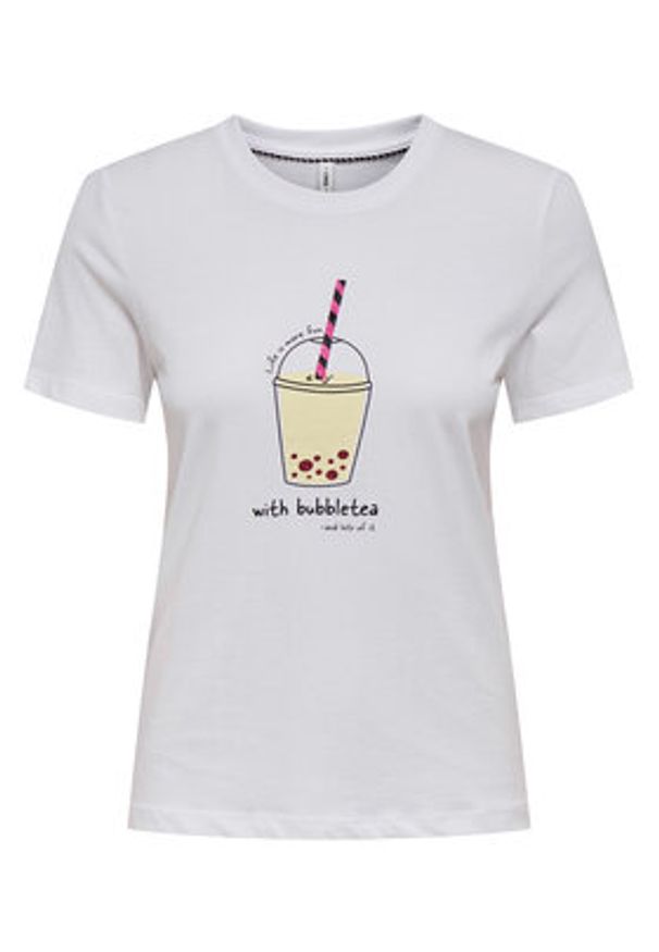 only - ONLY T-Shirt Fun Life 15349901 Biały Regular Fit. Kolor: biały. Materiał: bawełna