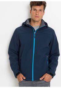 bonprix - Kurtka softshell w wygodnym fasonie. Kolor: niebieski. Materiał: softshell. Długość: długie