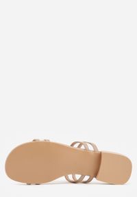 Renee - Ciemnobeżowe Klapki Ozdobione Geometrycznym Motywem Nysathei. Okazja: na co dzień. Kolor: beżowy. Wzór: geometria, aplikacja. Sezon: lato. Styl: casual #8