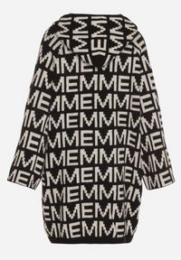 Born2be - Czarno-Biały Rozpinany Kardigan z Kapturem z Motywem Liter Belletusa. Okazja: na co dzień. Typ kołnierza: kaptur. Kolor: czarny. Materiał: jeans. Styl: casual #7