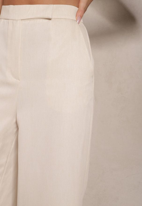 Renee - Beżowe Garniturowe Spodnie o Fasonie Culottes Adeana. Okazja: na co dzień, na spotkanie biznesowe. Kolor: beżowy. Styl: biznesowy, klasyczny, elegancki, casual