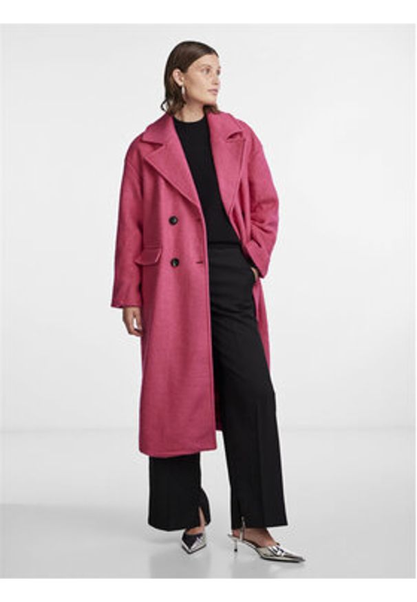 YAS Płaszcz wełniany Mila 26030712 Różowy Loose Fit. Kolor: różowy. Materiał: syntetyk
