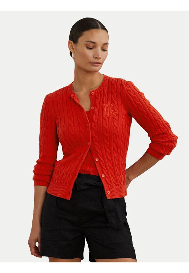 Lauren Ralph Lauren - LAUREN RALPH LAUREN Kardigan 200932225010 Czerwony Slim Fit. Kolor: czerwony. Materiał: bawełna