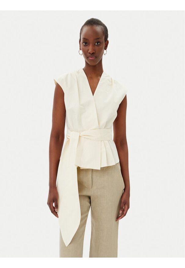 Marella Bluzka Bronzo 2513161072200 Écru Slim Fit. Materiał: bawełna